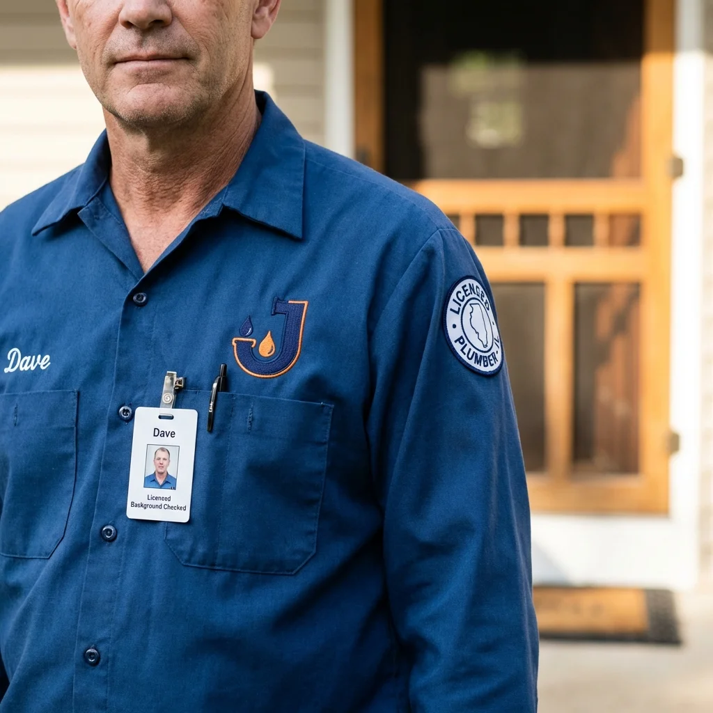 Licensed plumber showing ID badge in Westford, MA