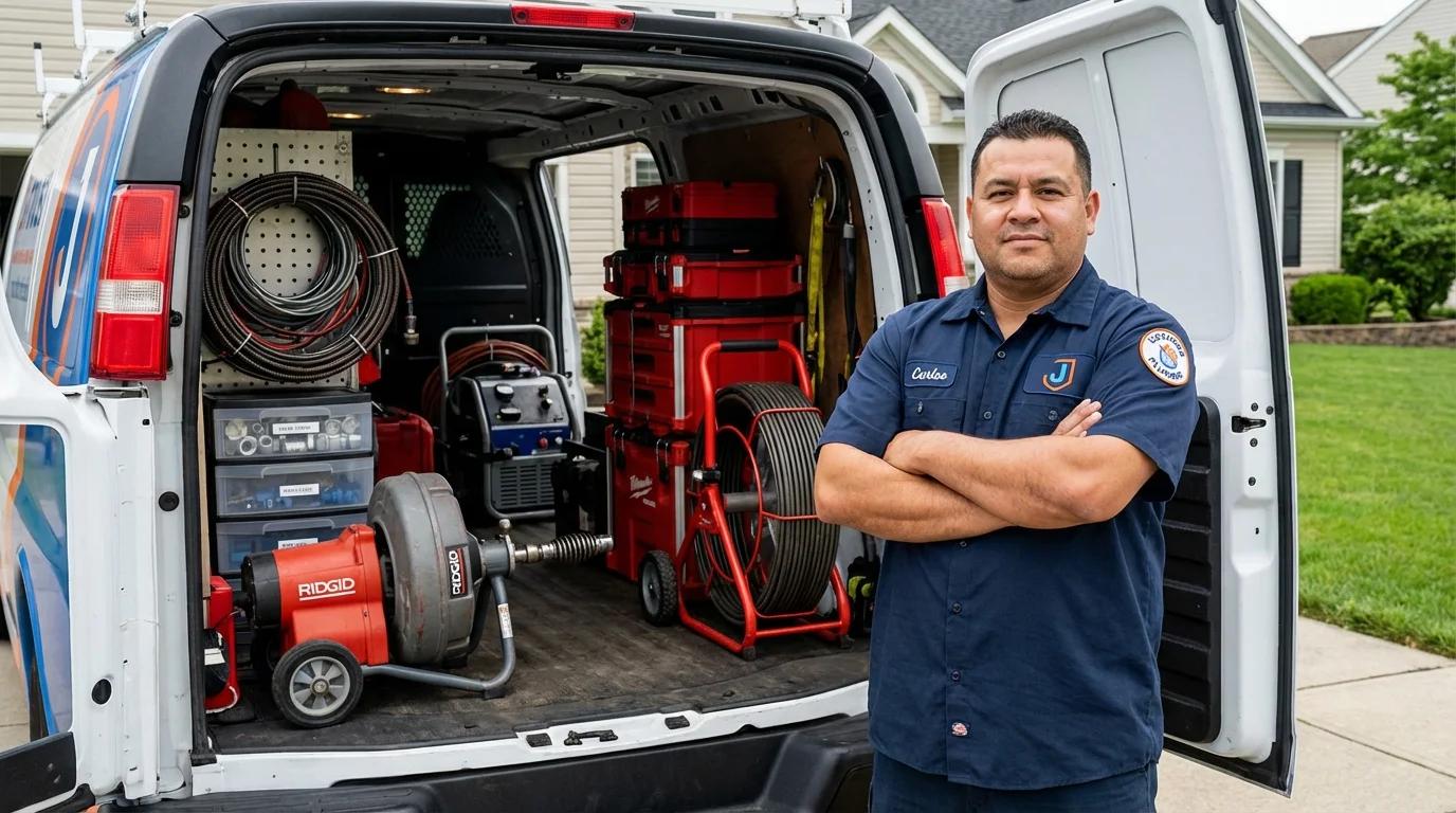 Professional drain cleaning equipment and Johns Plumbing LLC plumber in Westford