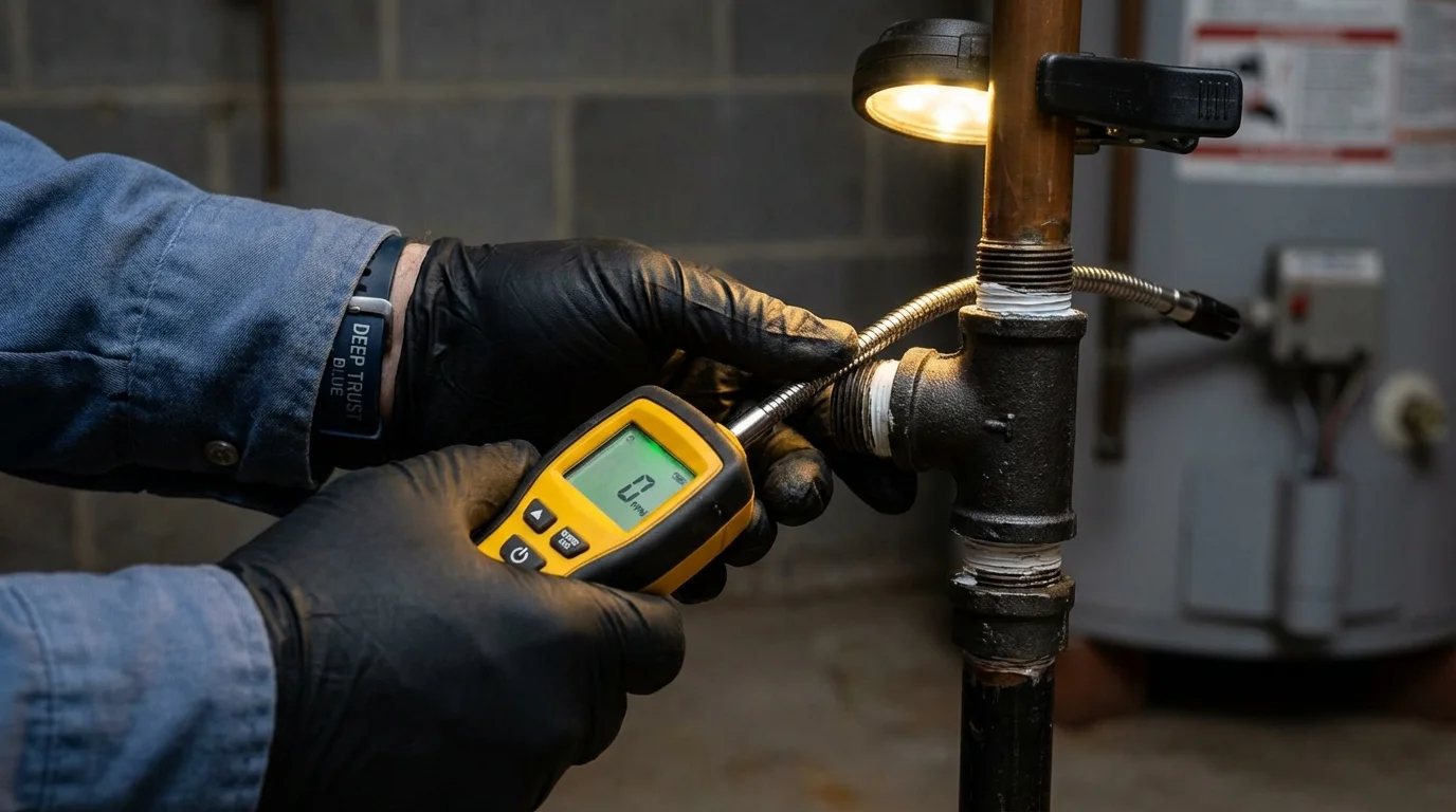 Gas leak detection with electronic sniffer by Johns Plumbing LLC in Westford