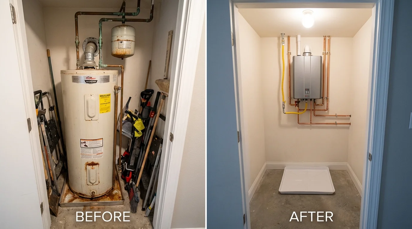 Tank water heater versus wall-mounted tankless unit comparison for Westford, MA homeowners